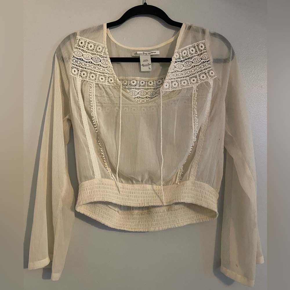 American Rag Hippie/Boho Cream Blouse Size:L